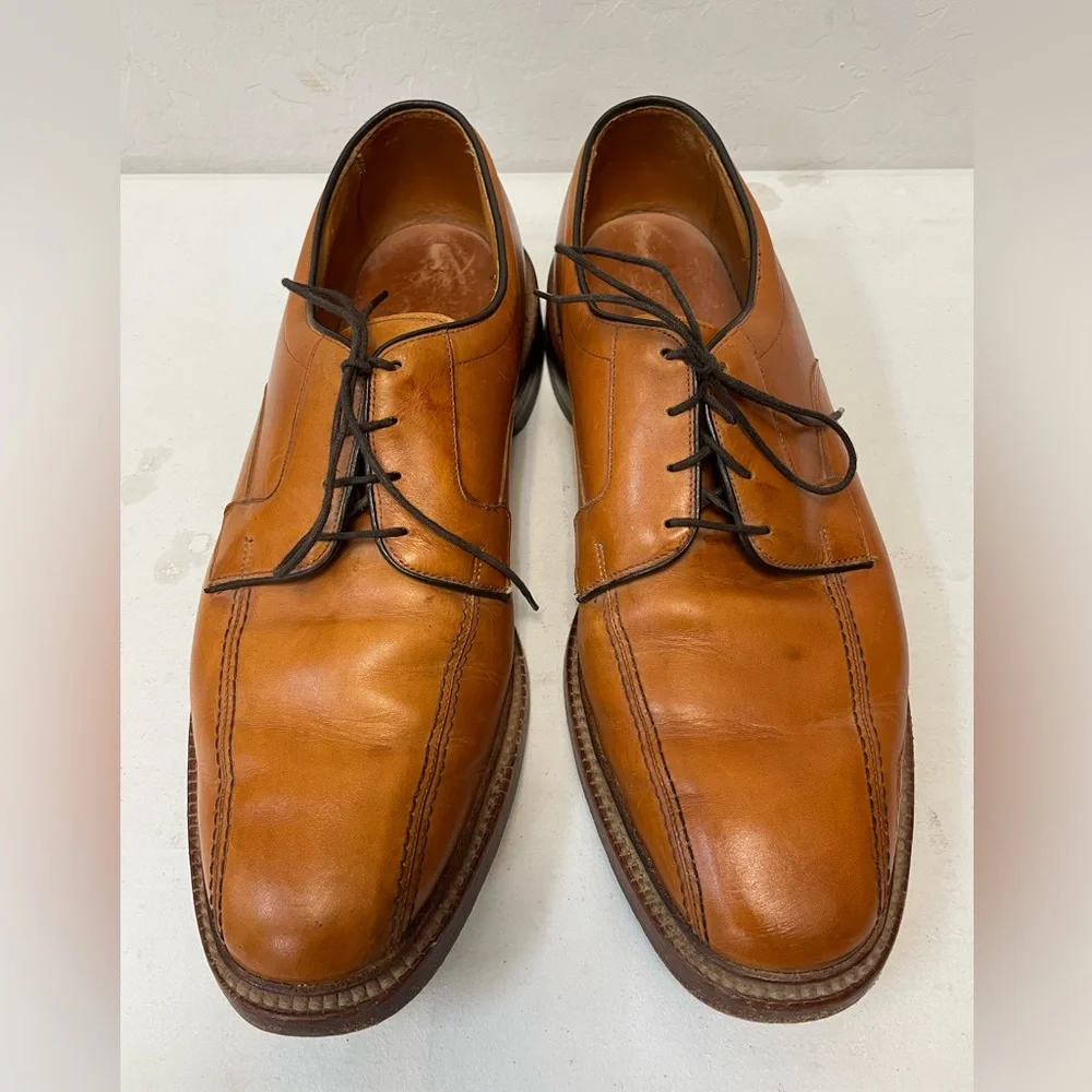 ALLEN EDMONDS Tan Hillcrest‎ Leather Bicycle Toe Derby Shoe Size 10 1/2 D $425